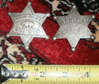 2 Vintage Old West Fantasy Badge Marshal & Indian Police Wind River Wyd