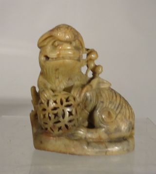 Antique Chinese Carved Soapstone Foo Dog Incense Burner Decoration