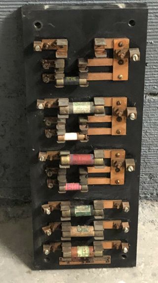 Vintage 1920’s Slate Copper Electrical Fuse Panel Box Steampunk Brooklyn Cinema