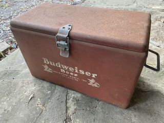Very Rare Antique 1950’s Budweiser Vintage Red Metal Beer Party Cooler