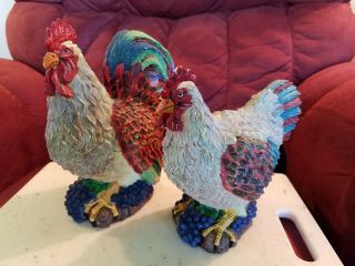 Set Of Two (2) Chicken Figurines Rooster & Hen