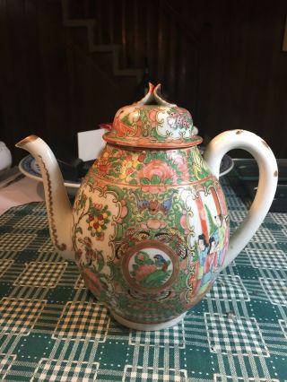 Vintage Chinese Porcelain Rose Medallion Teapot