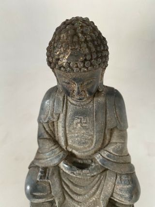 CHINESE BRONZED METAL FIGURE OF BUDDHA SEATED ON A LOTUS THRONE 3