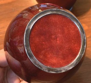 2 Vintage or Antique Red Signed Ando Cloisonné Vases w/ Silver Rims,  5 