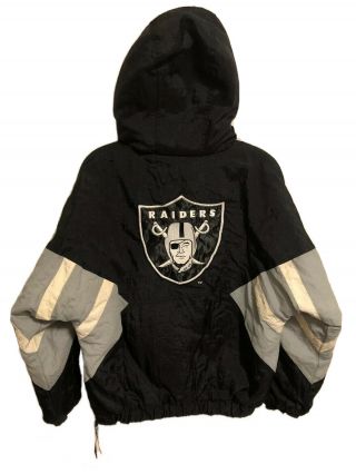 Los Angeles Oakland Raiders Vintage Puffer Starter Jacket Hooded Parka - Small
