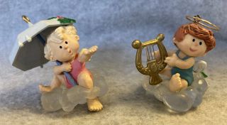 Hallmark 1982 Musical Angel And 1987 December Showers Angel Ornaments No Box