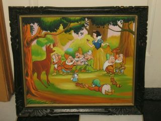Signed Vintage Walt Disney Snow White And The Seven Dwarfs Painting
