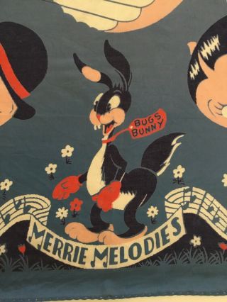 Vintage 1930’s Rare Merrie Melodies Looney Tunes Scarf Black Bugs Bunny 3