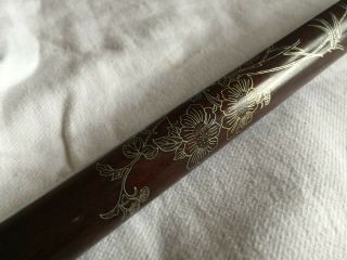 Quality Antique Japanese Meiji Silver & Gold Inlaid One - Piece Walking Cane 34 "