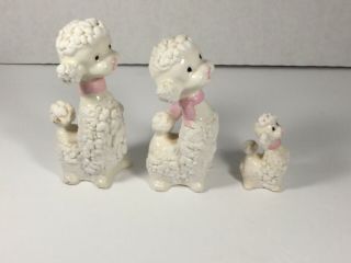 Vintage White Ceramic Poodle Dog Pink Collar Japan Set Of 3 Bin 25