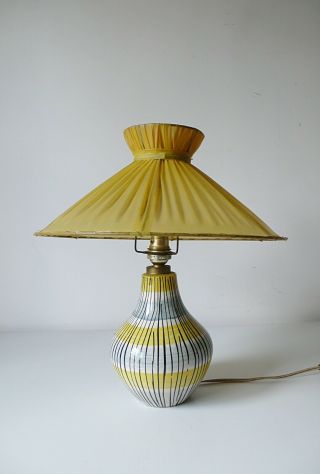 Lampe De Table En Ceramique,  Abat Jour En Vinyle AnnÉes 50 Vintage Design 1950