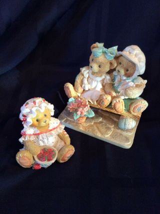 Vintage Cherished Teddies Figurine Tracie And Nicole & Strawberry Tara