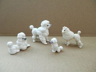 4 Vintage Miniature Porcelain Ceramic White Poodle Figurines