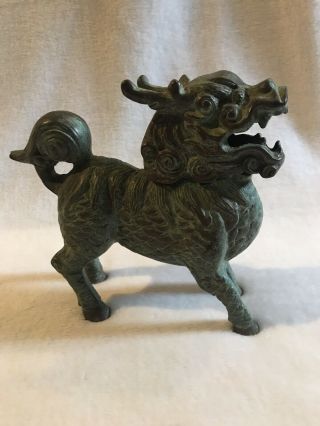 Antique Tibetan Kylin Bronze Statue,  Foo Dogs Temple Guardian