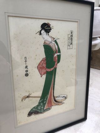 Very Old Japanese Woodblock Print Signed Framed Ukiyo - E