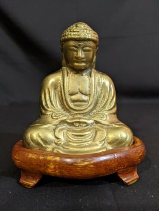 Antique Chinese Brass Meditating Buddha Statue Figure With Stand - Estate Find