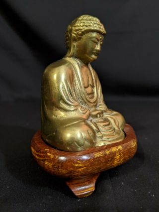 Antique Chinese Brass Meditating Buddha Statue Figure with Stand - Estate Find 2