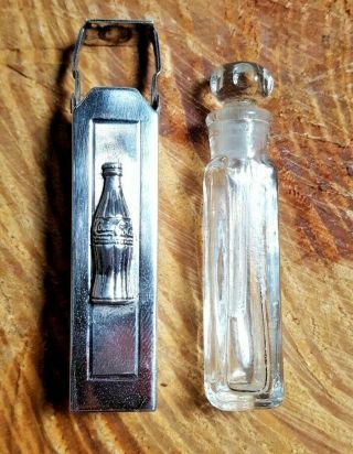 Coca Cola Vintage Wells Sterling Silver Glass Perfume Bottle & Dabber Rare