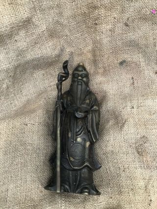 Vintage Chinese Carved Figure Of Shou Lao Standing God Barn Find Bronze/ Brass☯️