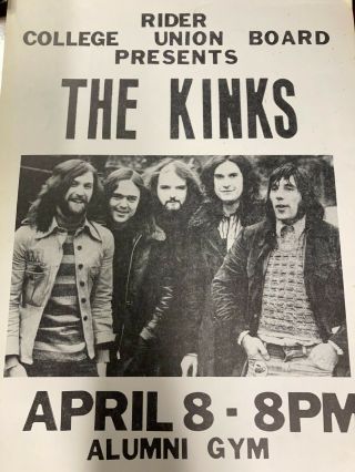 Vintage THE KINKS CONCERT POSTER 1973 Rider College w/ Aerosmith 3
