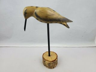 Vintage Hand Painted Wood Carving Of A Hummingbird Bird On Wood Base