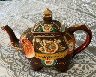 Vintage Japanese Moriage Gilded Satsuma Hand Painted Elephant Teapot Tea Kettle