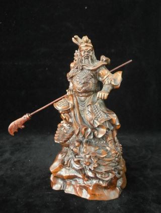 Fine Old Chinese Boxwood Hand Carving " Guangong " Wooden God Statue