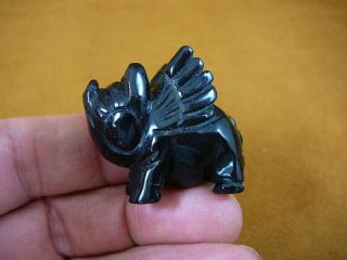 (y - Pig - Fl - 566) Baby Black Onyx Fly Flying Pig Pigs Gemstone Figurine Gem Carving