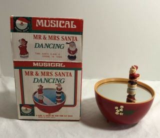 Rare Vtg Musical Dancing Santa Claus Music Box Mirror Kurt Adler - No Mrs Santa