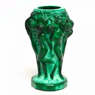Vintage Desna Bohemian Czech Malachite Glass Vase,  5 "