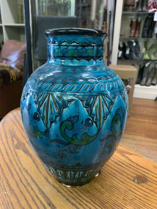 Antique Vintage Extremely Rare Ottoman Turkish Blue Glazed Pottery Vase