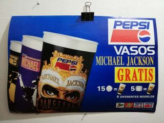 Vintage Mexican Pepsi Cola Michael Jackson Dangerous Tour Cardboard Sign Promo