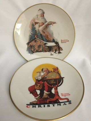 2 Norman Rockwell 1975 1978 Gorham Collectors Edition Christmas Plates