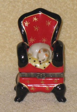Hinged Trinket Box White Cat On A Red Chair