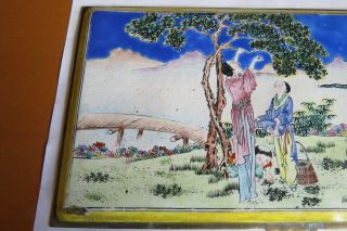 Antique Chinese Canton Enamel on Copper Family people and Tree Painting 3