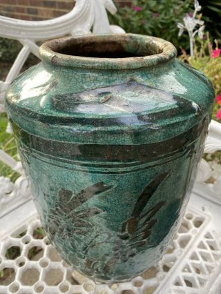 RARE LARGE Antique 19th Century Chinese Cizhou Turquoise Pottery Vase Vessel 3