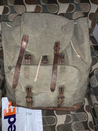 Vintage Swiss Army Military Backpack/rucksack; Salt And Pepper Canvas,