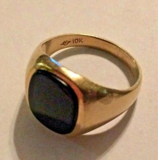 Vintage 10k Yellow Gold 11x14 Mm Onyx Ring,  Size 10.  25,  4.  8 Grams,  Stamped 10k
