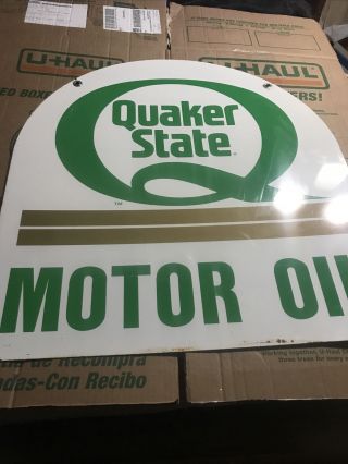 Vintage Nos Quaker State Motor Oil 2 Sided Porcelain Metal Sign