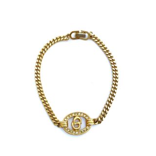 Christian Dior Vintage Gold Bracelet Cd Logo Rhinestones Signed Authentic