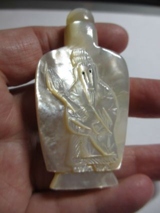 Fine Carved Antique Chinese Mother Of Pearl Snuff Bottle Wise Asian Man - No Res