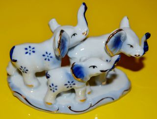 Vintage Ceramic Elephant Family With Baby Figurine