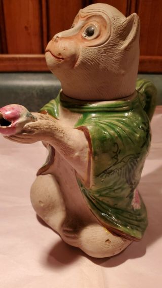 Japanese Banko Art Pottery Monkey Figural Teapot Bisque