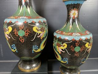 Large Antique Chinese 19th C.  Cloisonne Dragon Vases.  Holes Drilled.