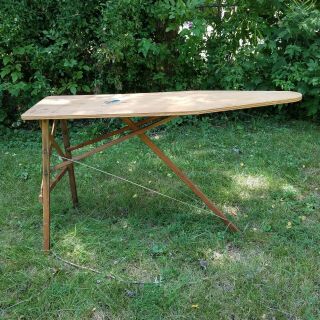 Antique Wooden Ironing Board Folding Table Primitive Mid - Century Vintage