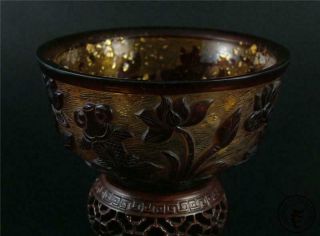 Antique Old Chinese Peking Glass Bowl Statue Goldfish & Lotus Qian Long Mark