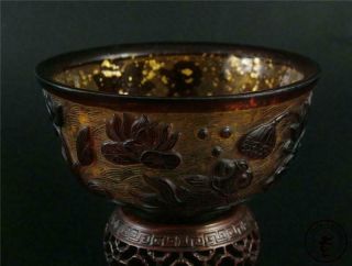 Antique Old Chinese Peking Glass Bowl Statue Goldfish & Lotus Qian Long Mark 2