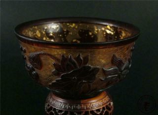 Antique Old Chinese Peking Glass Bowl Statue Goldfish & Lotus Qian Long Mark 3