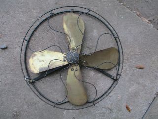 Vintage 16 " Ge Brass Fan Blade And Cage Straight 1910 