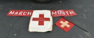 Vintage American Red Cross Banner Sign & Flag For Parades? Wwii Era? Estate Find